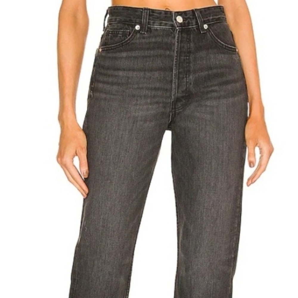 EB Denim Straight Leg Unraveled Two Jean Washed Split Hem Fly Bottom Jeans Sz 30